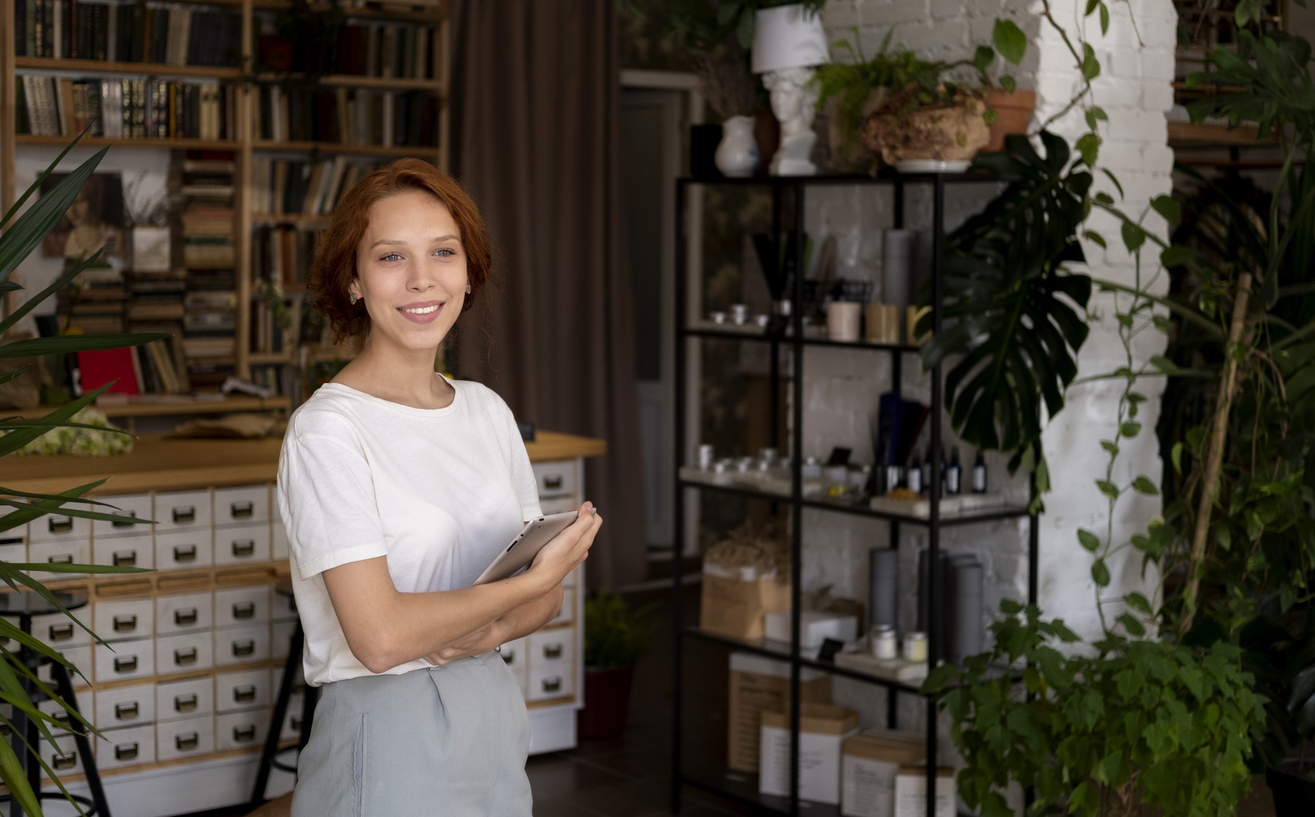 business-owner-female-fp Woman holding tablet in workshop illustrates blog "Are Business Owners Covered by Workers Compensation?"