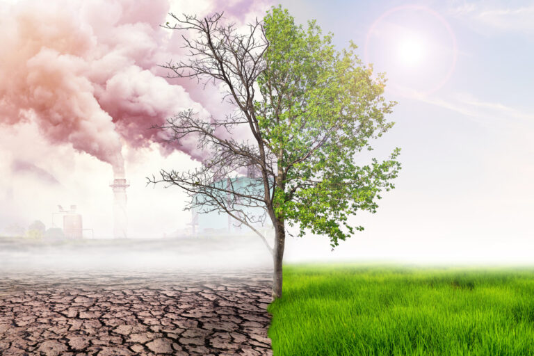 comparing-green-earth-effect-air-pollution-from-human-action-glbal-warming-concept-green-tree-green-earth-with-light-arid-land-with-air-pollusion-background