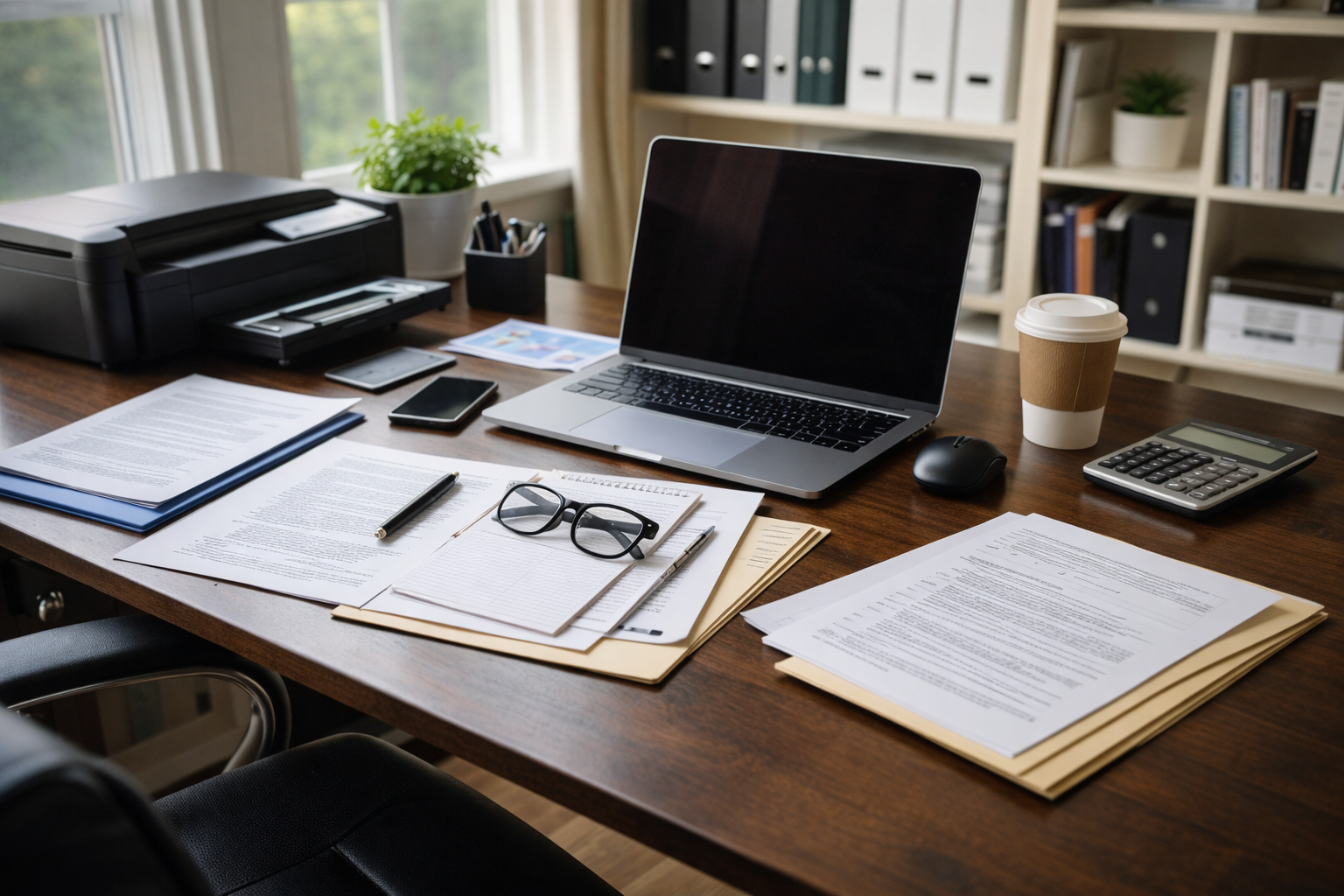 Home office workspace with natural light home-based business insurance for a professional home office