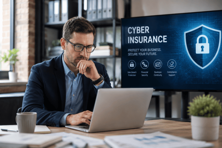 image-Cyber-insurance-at-work Small business owner reviewing whether cyber insurance is worth it