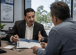 Insurance client reviewing liability insurance protection for unexpected situations